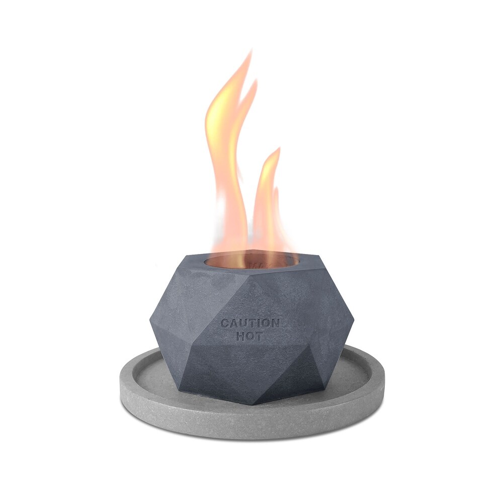 Kante Diamond Portable Concrete Rubbing Alcohol Tabletop Fire Pit with Metal Extinguisher and Gray Base  Ethanol Fireplace