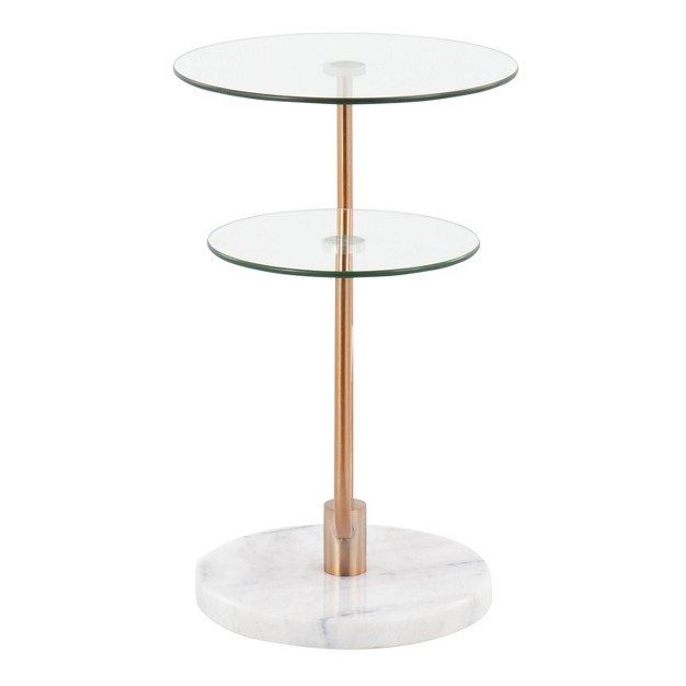 Trombone Glam Side Table Marble steel glass White gold clear Lumisource