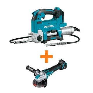 Makita 18V LXT Lithium-Ion Grease Gun (Tool Only) with 18V LXT Lithium-Ion Brushless 4-12 in.5 in. X-LOCK Angle Grinder XPG01Z-XAG25Z