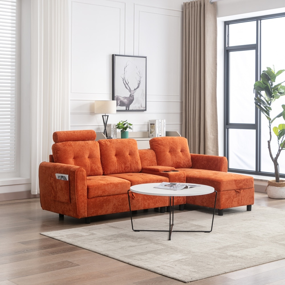 Modern Cozy Sectional Sofa with Storage Loveseat Sofa and Reversible Storage Chaise  Cup Holder Design Sofa for Living Room