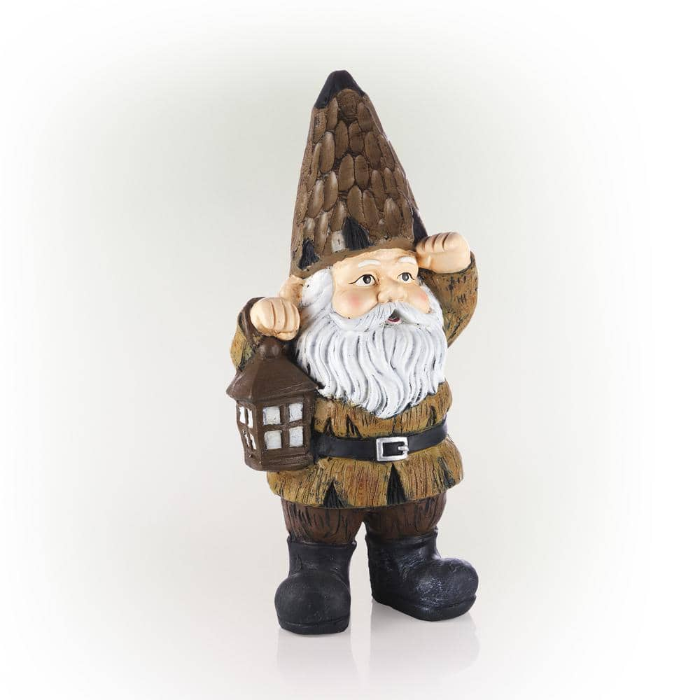 Alpine Corporation 16 in. H Indoor/Outdoor Garden Gnome with Lantern Statue, Brown YEN578HH