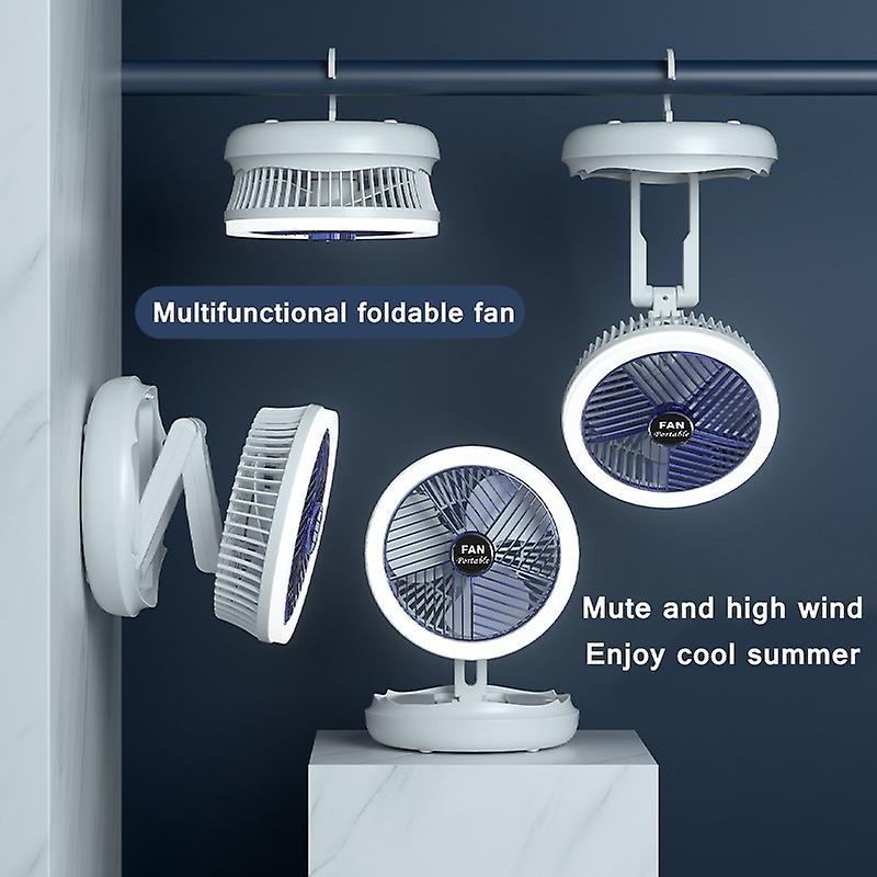 Usb Charging Foldable Table Fan Wall Mounted Hanging Ceiling Fan With Led Light 4 Speed Adjustable For Home Room Air Cooler Fan