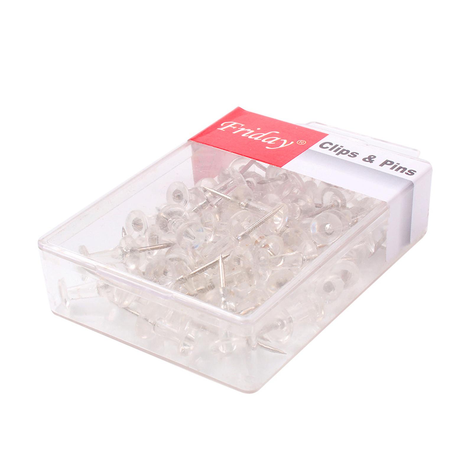 50pcs Push Pins Transparent Plastic Head With Metal Point Thumb Tacks Marking Pins Wall Tacks Map Pins For Bulletin Board Cork Board Home Office Schoo