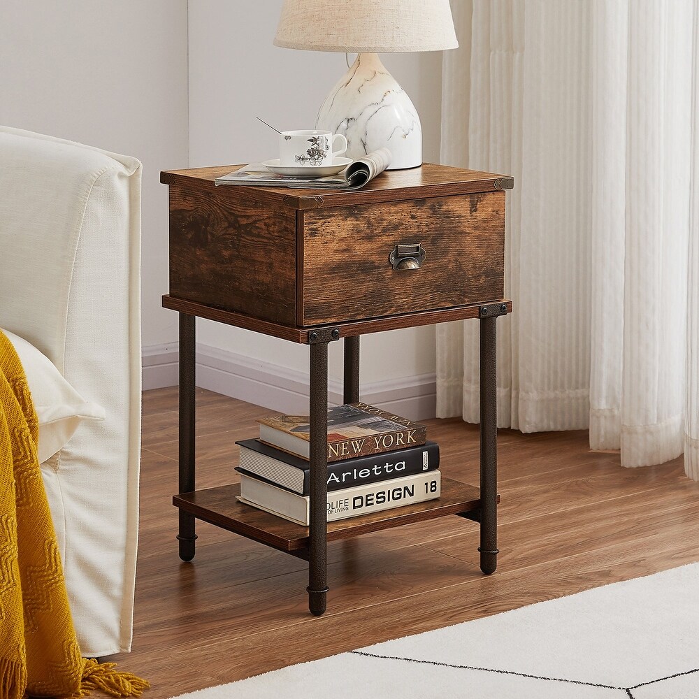 VECELO Modern 1 Drawer Nightstands/Side Table with Storage Shelf