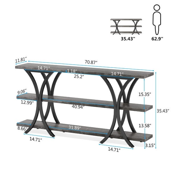 70.8 Inch Narrow Console Table with 3 Tier Shelves