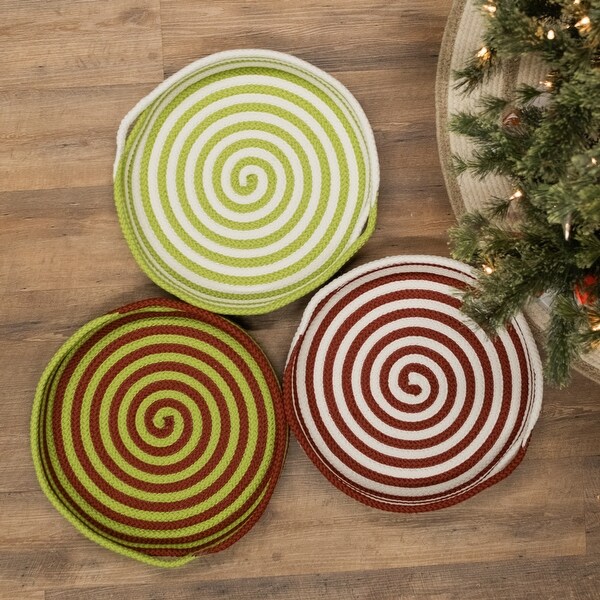 Candy Cane Round Christmas Tray With Handles