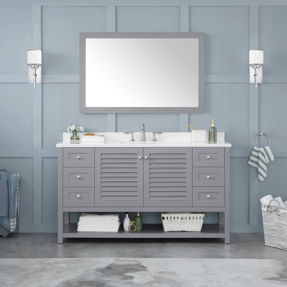 Home Decorators Collection Grace 46.00 in. W x 30.00 in. H Framed Rectangular Bathroom Vanity Mirror in Pebble Grey Grace MR-PG