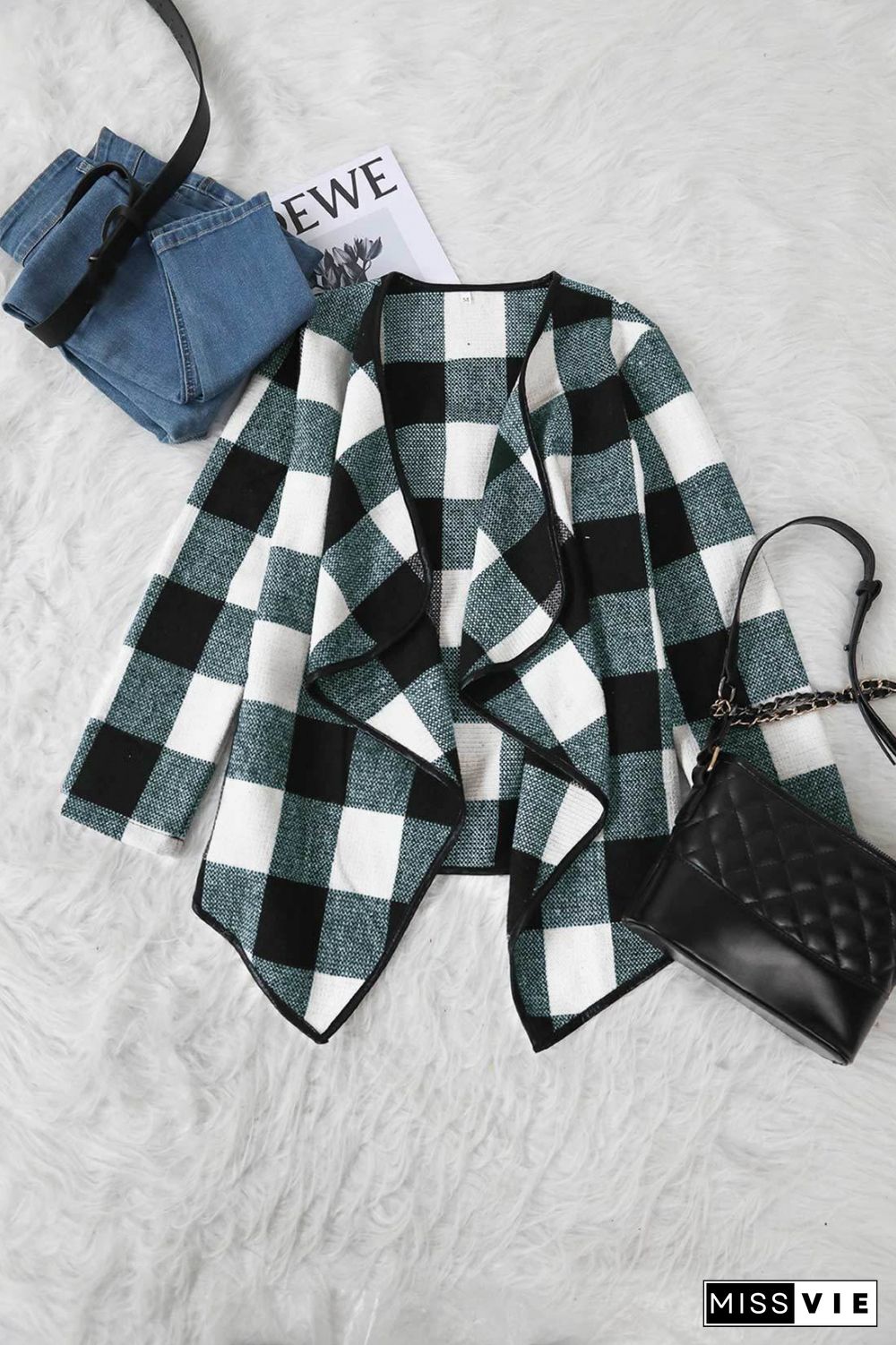 Casual Lapel Check Long Sleeve Jacket