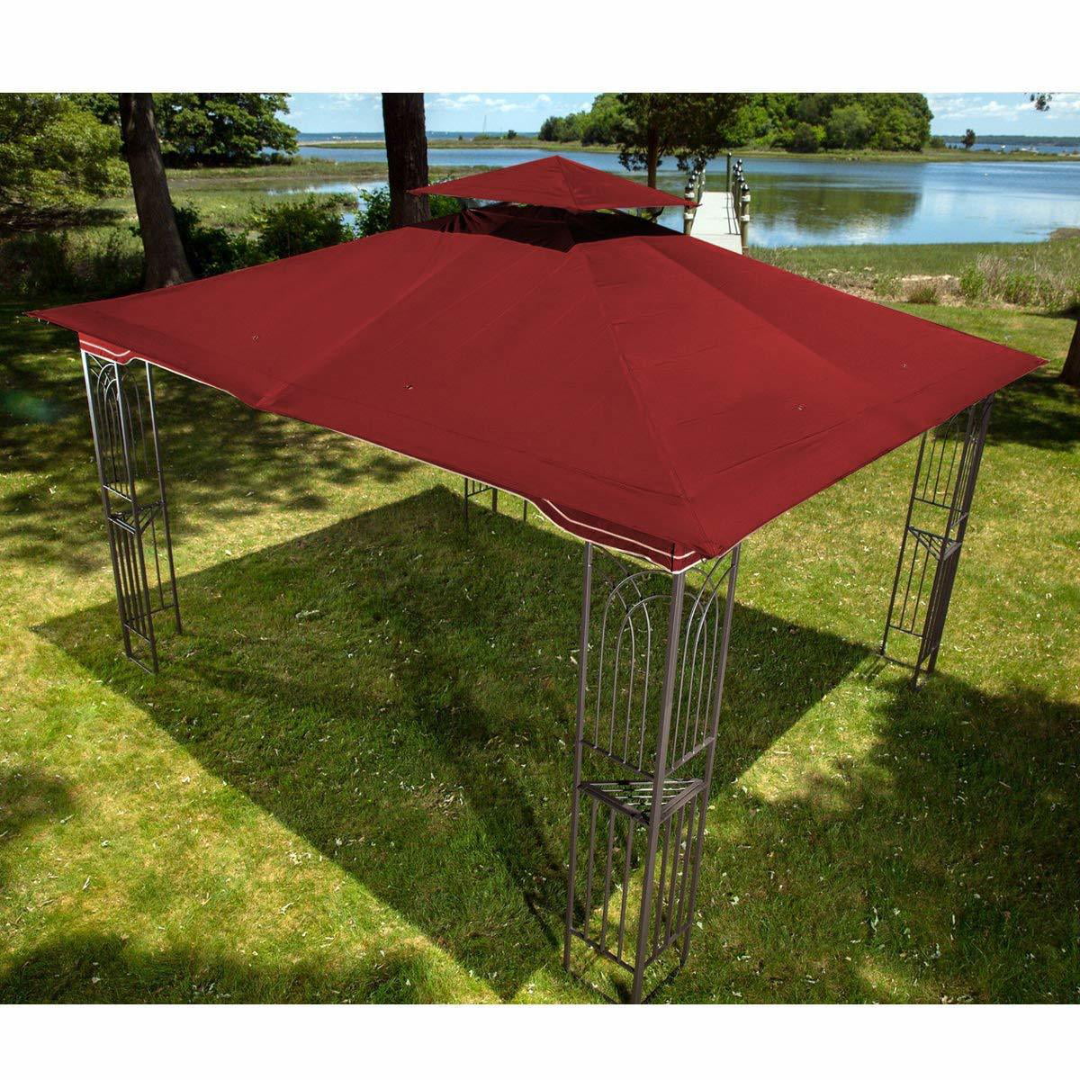 Sunjoy L-GZ798PST-M-A New Regency III Gazebo 10' x 12' with Mosquito Netting, Maroon