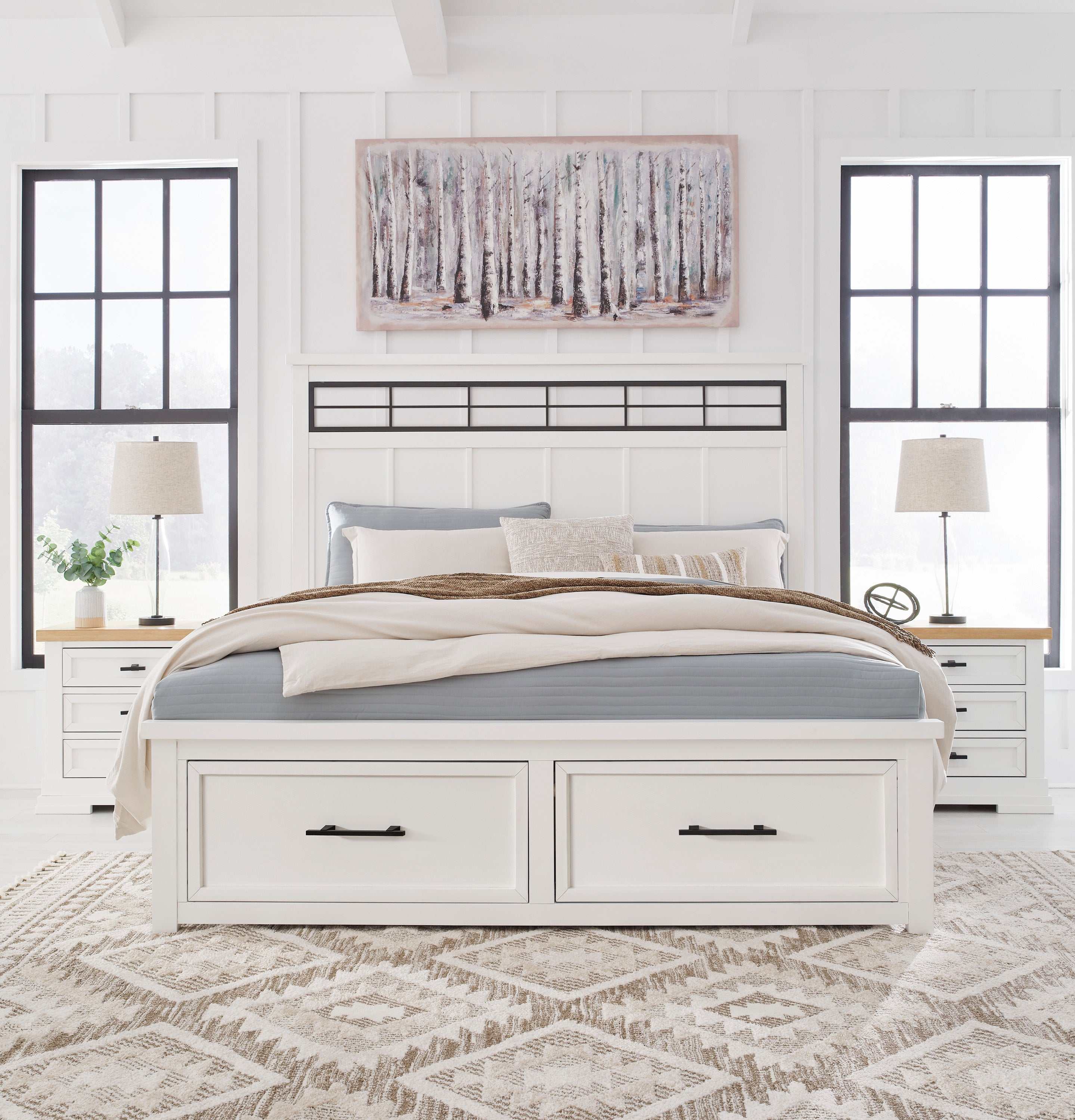 (Online Special Price) Ashbryn White/Natural Queen Panel Storage Bedroom Sets