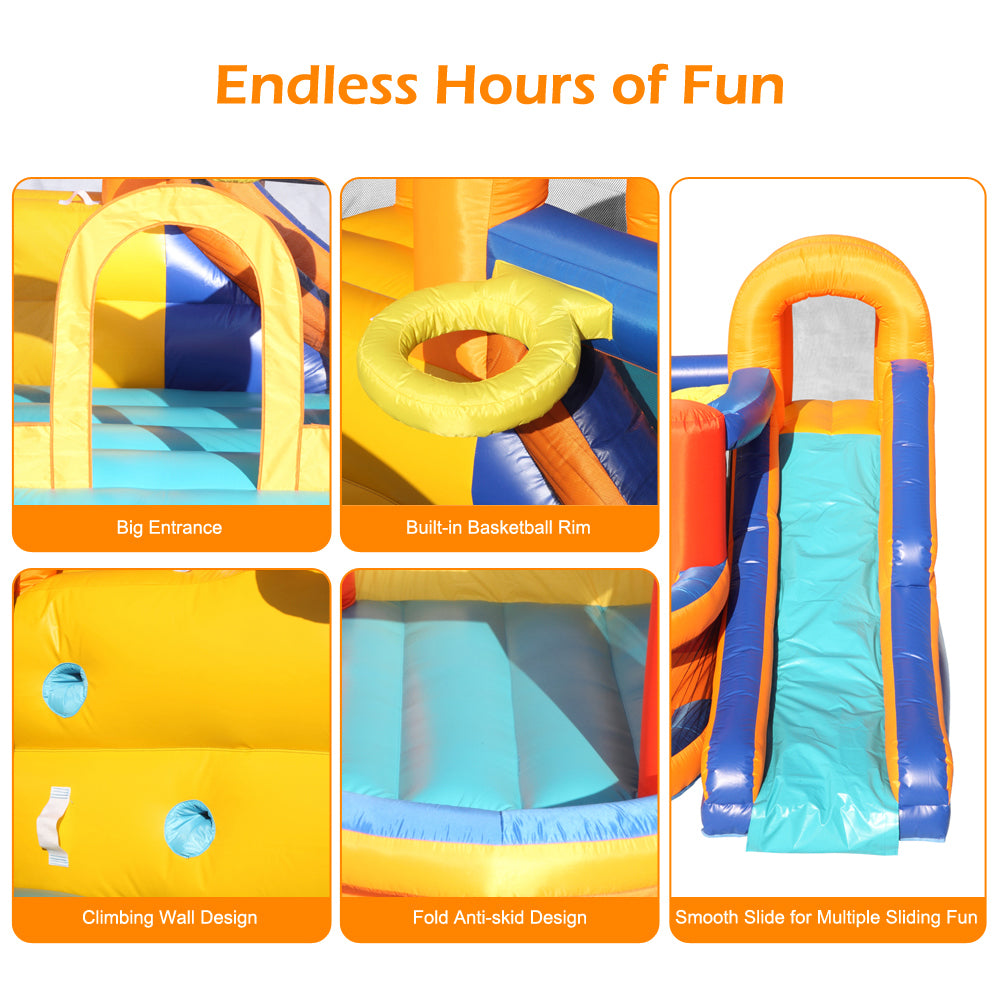 Children's inflatable bounce house, 420D thickened Oxford cloth PVC bouncy castle (trampoline slide ocean ball area ball frame with three balls) without blower - orange blue