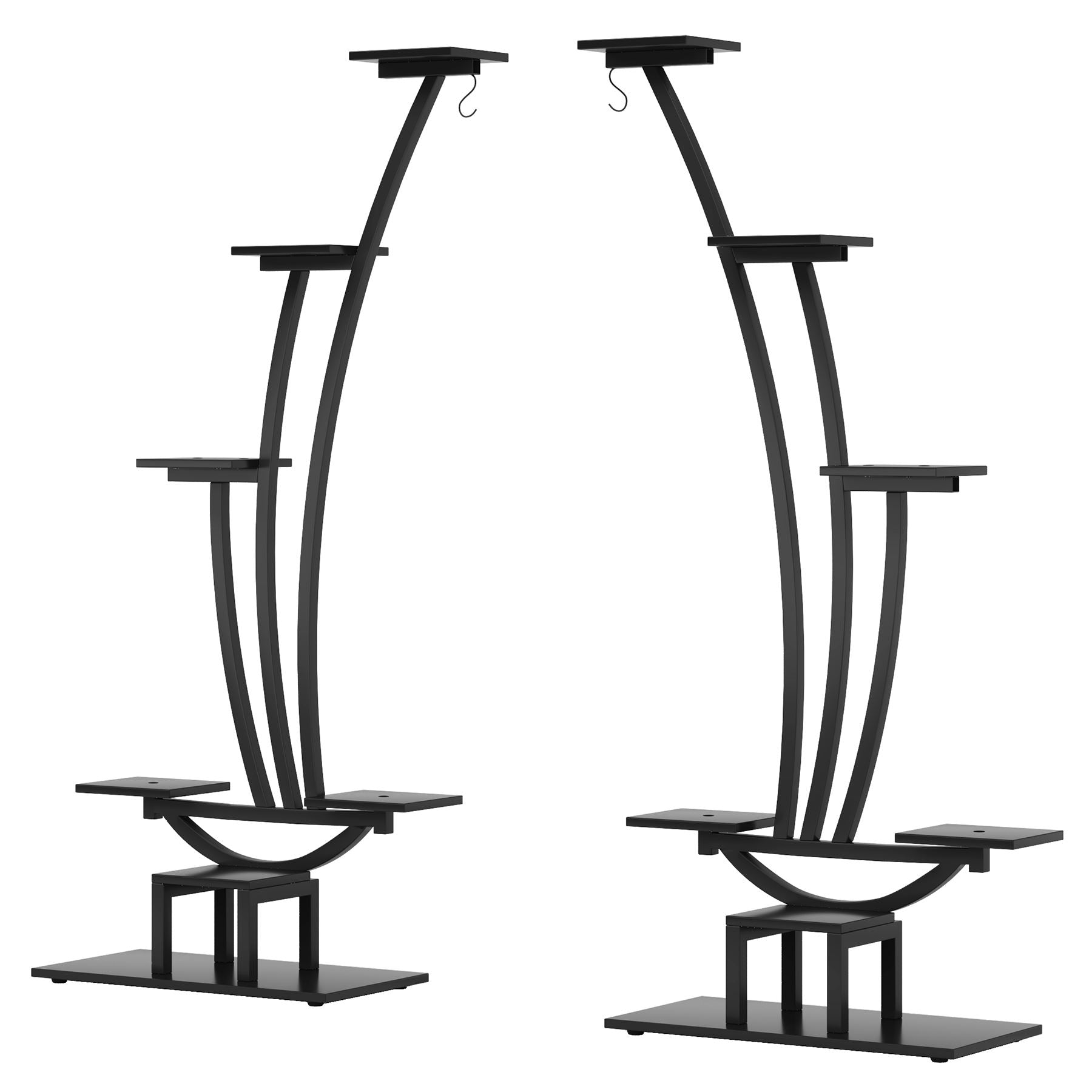 6-Tier Plant Stand Pack of 2, Metal Curved Display Shelf with 2 Hanging Hooks