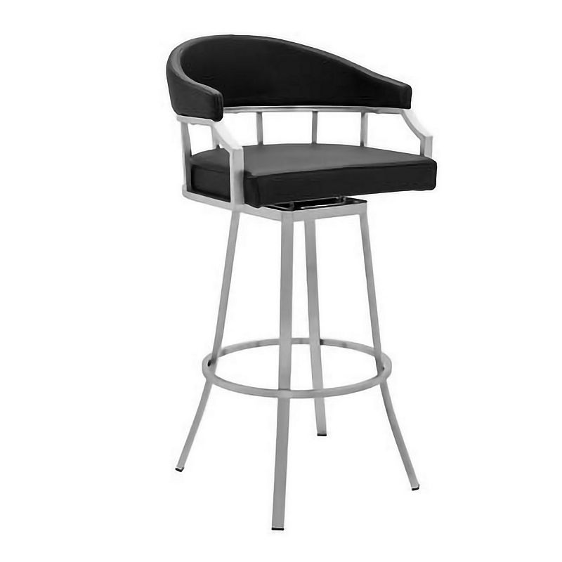 26 Inch Leatherette Back Barstool with Metal Frame， Black