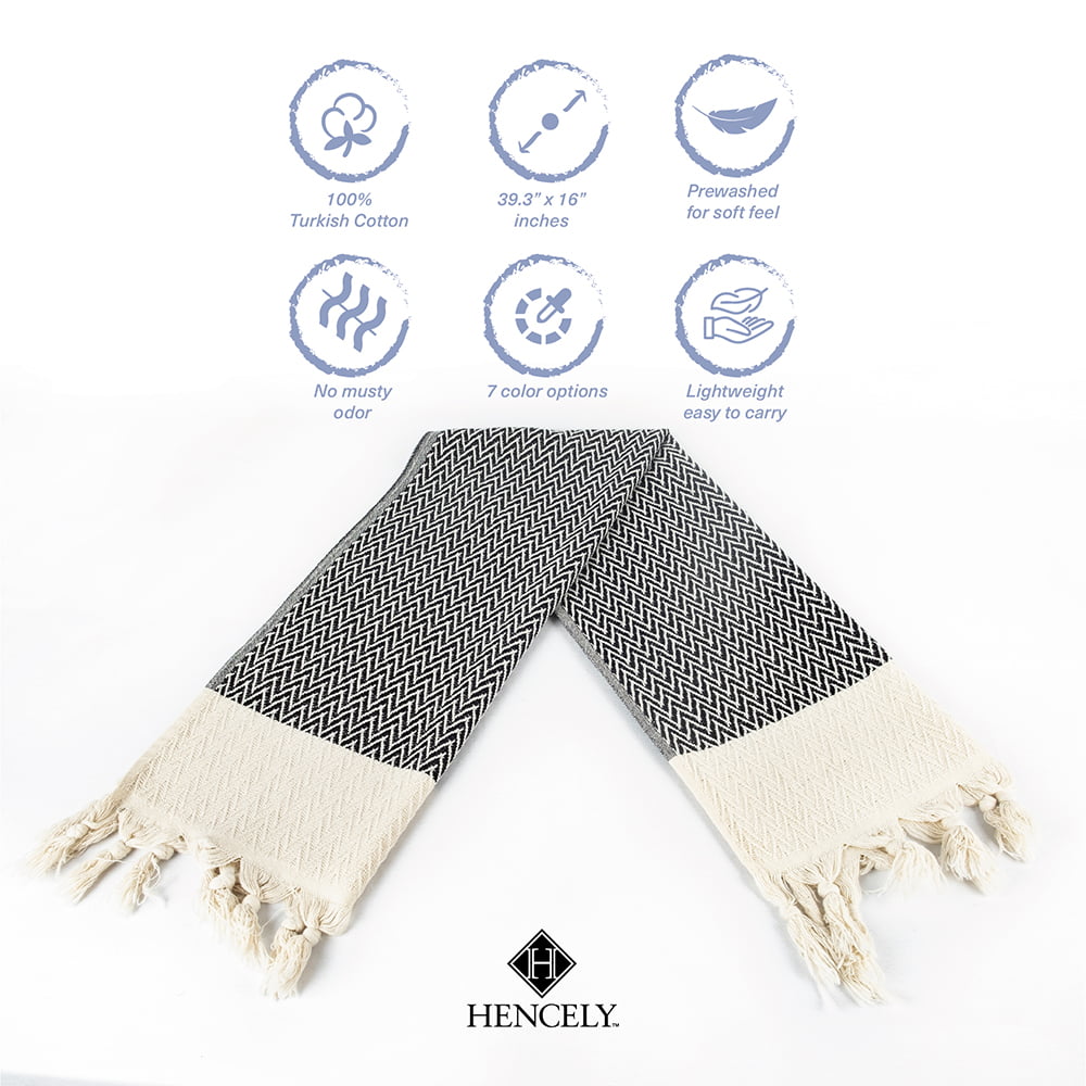 Hencely Turkish Hand Towel Set of 2 -Herringbone Kitchen Dish Towel - Black