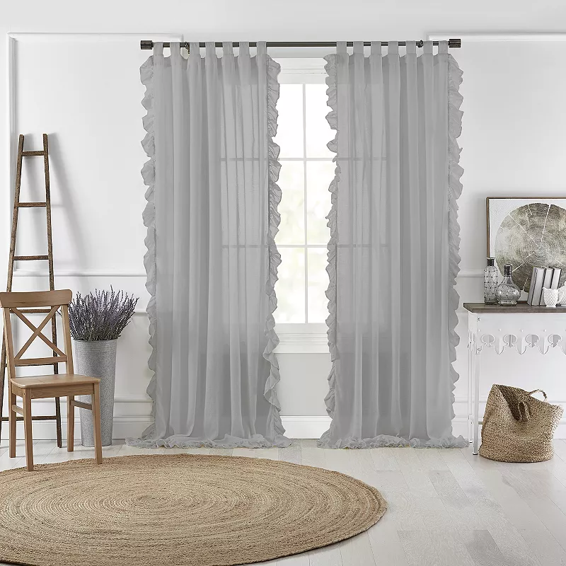 Elrene Home Fashions Bella Tab-Top Ruffle Sheer Window Curtain