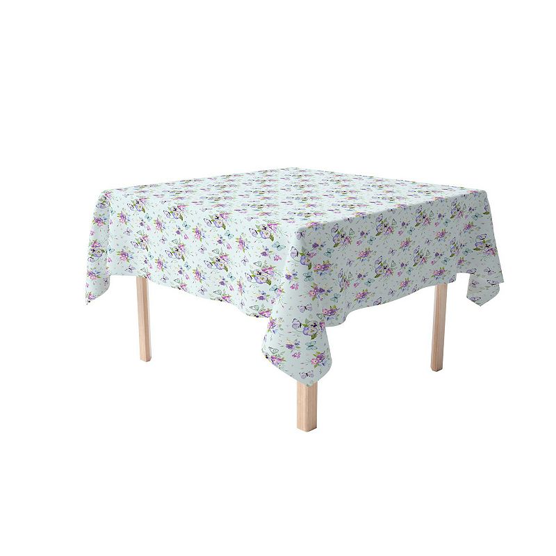 Square Tablecloth， 100% Cotton， 60x60， Blooming Flowers and Butterflies