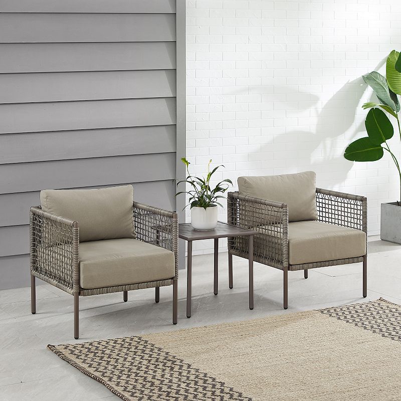 Crosley Cali Bay Patio Wicker Arm Chair and End Table 3-piece Set