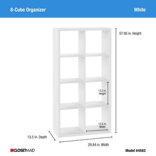 ClosetMaid 57.95 in. H x 29.84 in. W x 13.50 in. D White Wood Large 8- Cube Organizer 4583