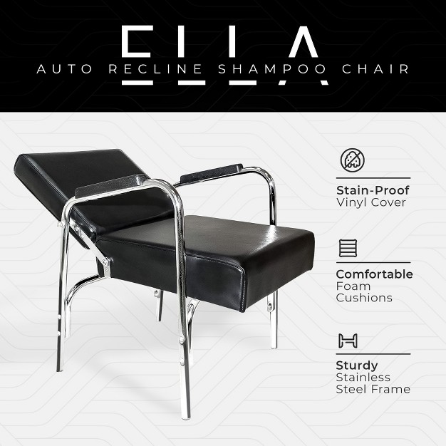 Puresana Chromium Ella Professional Auto Reclining Shampoo Chair With Washable Vinyl High Density Foam Cushions And Stainless Steel Frame Black