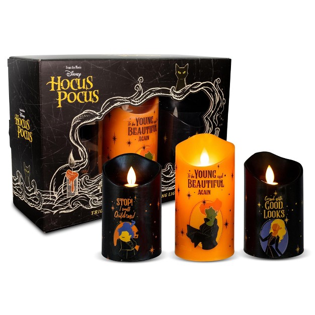 Ukonic Disney Hocus Pocus Led Flickering Flameless Candles With Timers Set Of 3