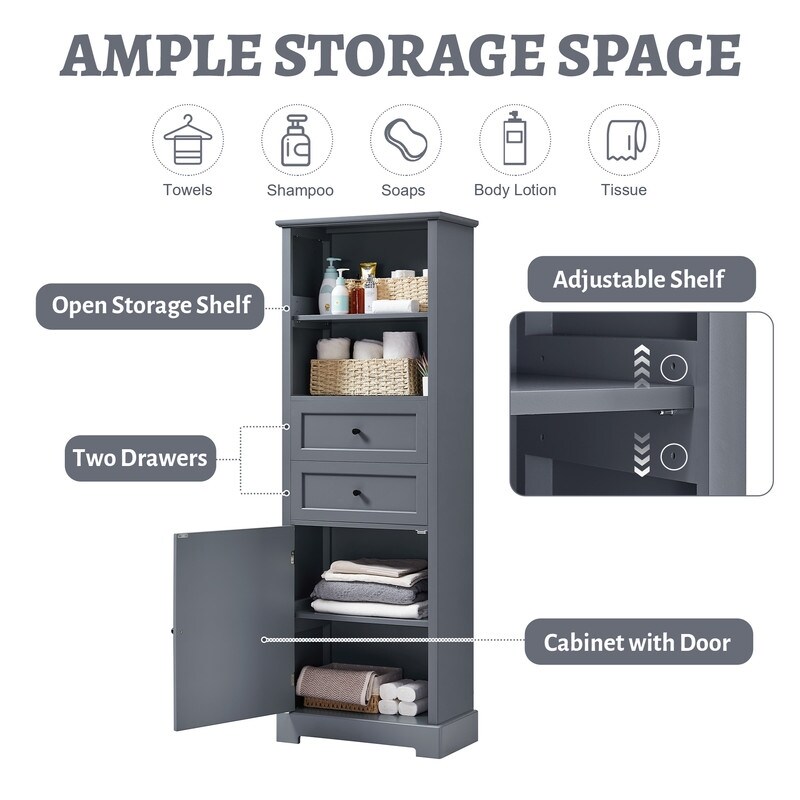 Bathroom Tall Storage Cabinet Two Drawers  Open Storage