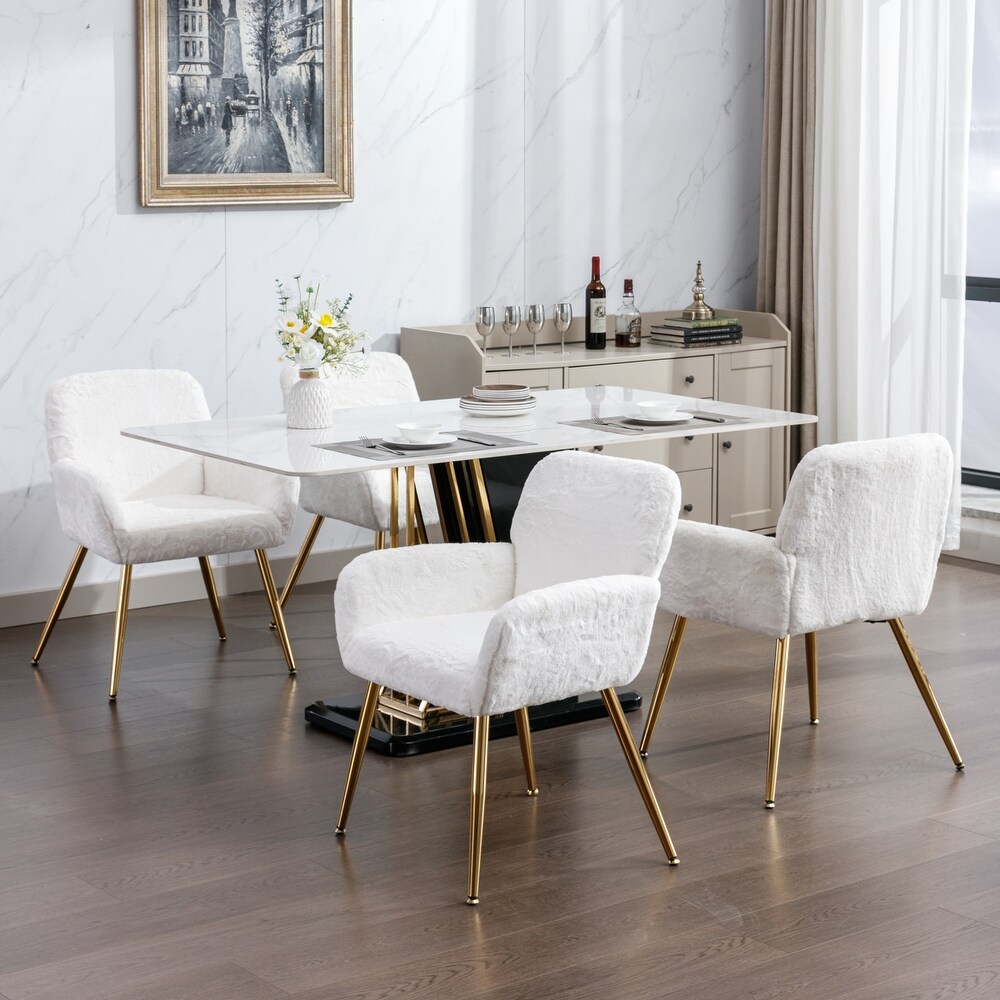 Modern Dining Armchair White Set of 2 Gold Legs Ins Living Room Cafe