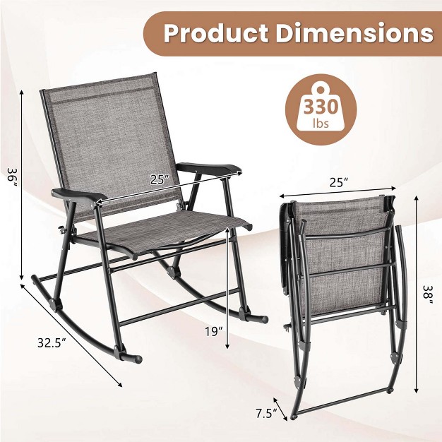 Costway 2pcs Patio Folding Rocking Chair Heavy duty Metal Frame Rockers Outdoor