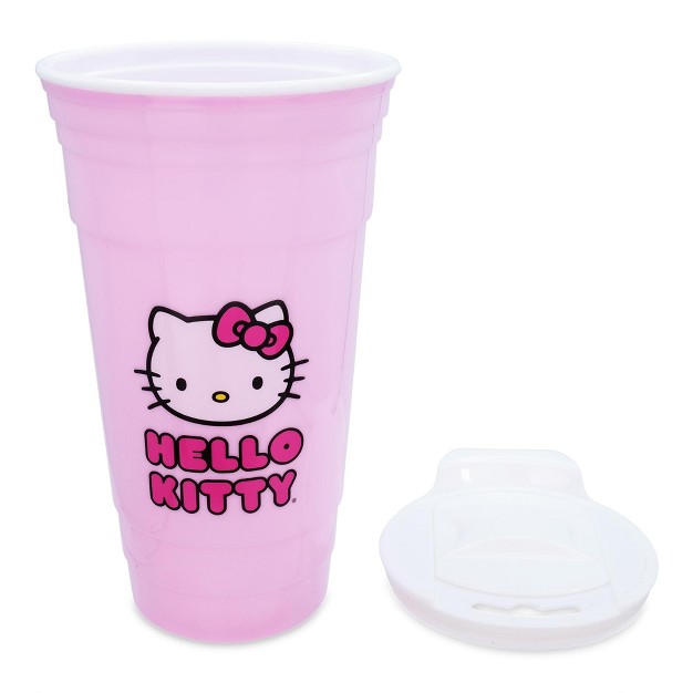 Silver Buffalo Sanrio Hello Kitty Pink Plastic Tumbler With Lid And Straw Holds 32 Ounces