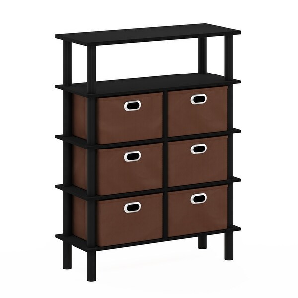 Furinno Frans Turn-N-Tube Console Table with Bin Drawers， Black Oak/Black/Brown