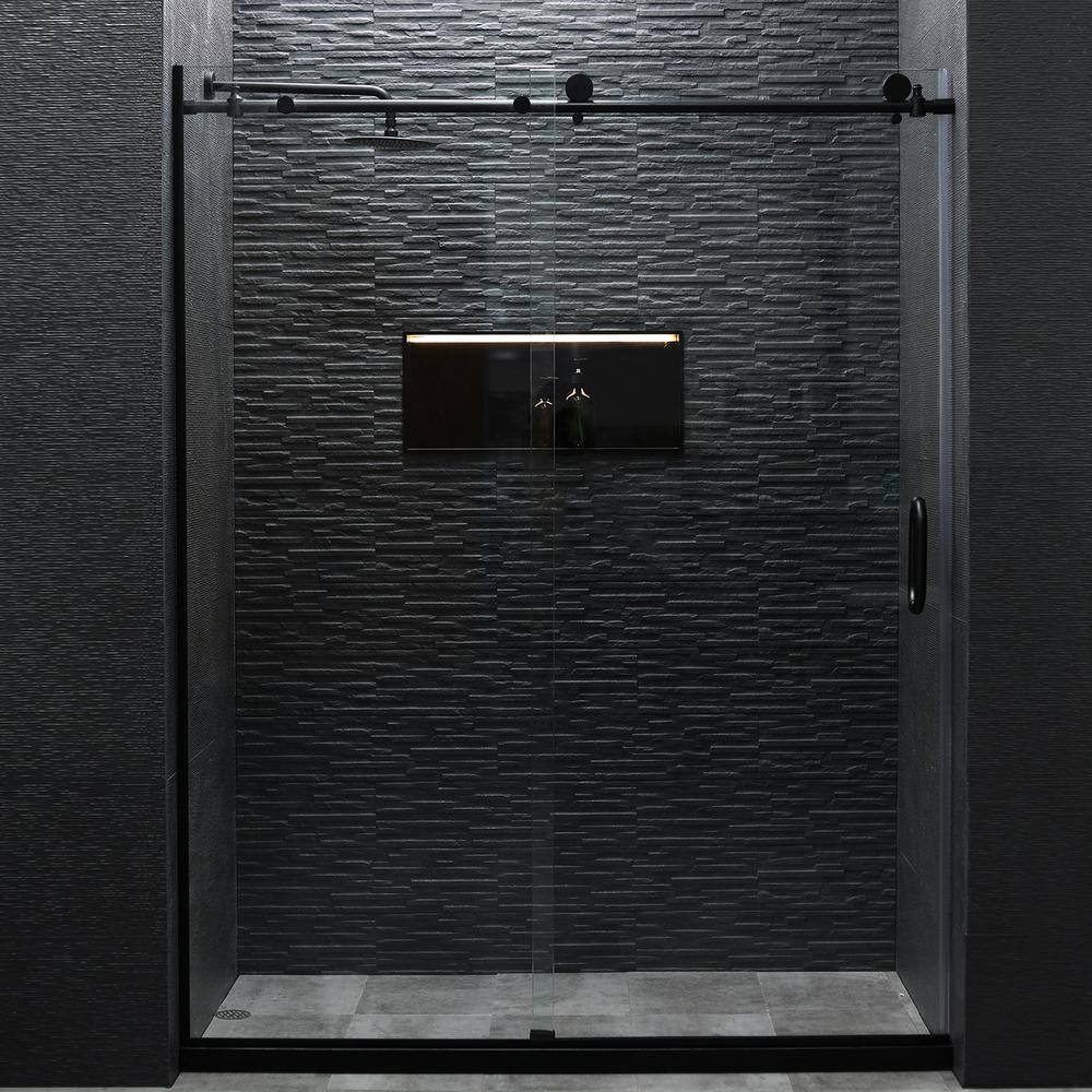 niveal Ruhr 60 in. W x 76 in. H Sliding Semi-Frameless Shower Door in Matte Black Finish with Clear Glass LU7051-7660MB