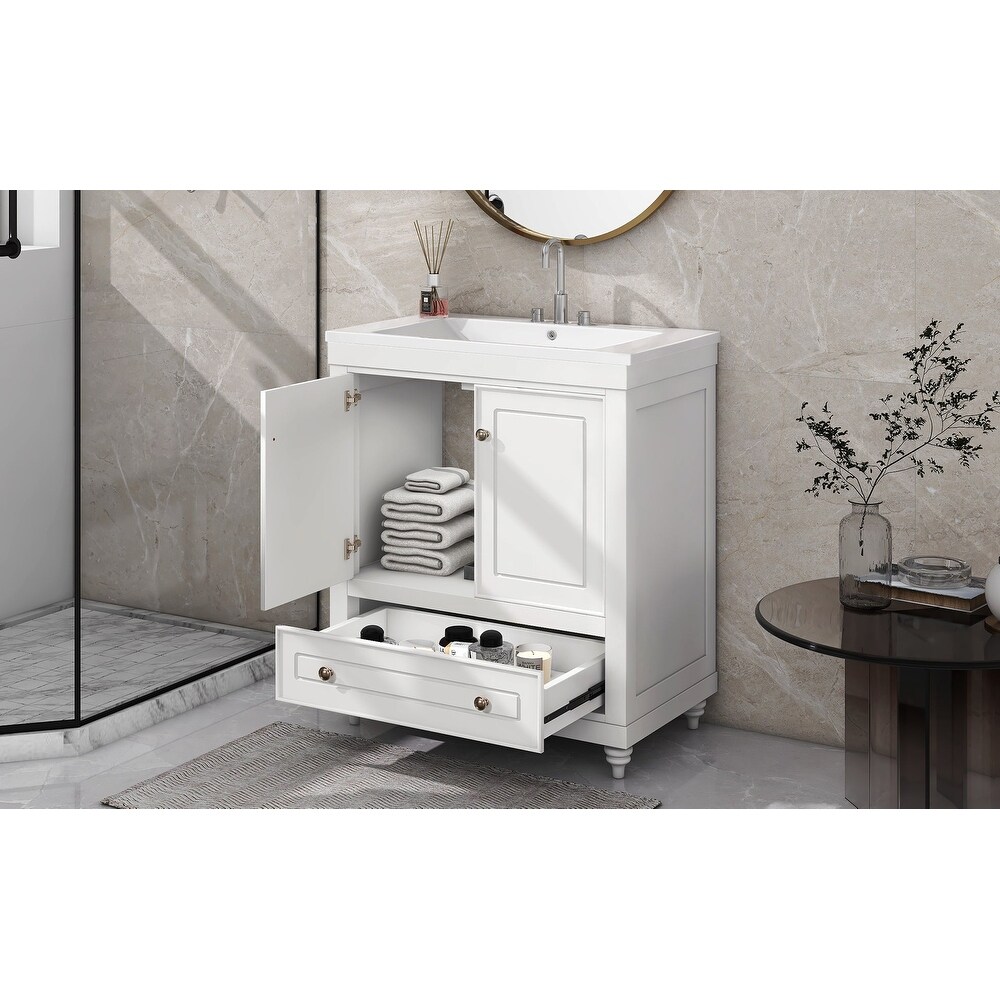 MDF Freestanding Bathroom Vanity Set with Drawer  Integrated Sink and Doors