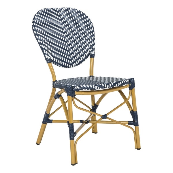 SAFAVIEH Lisbeth Parisian Bistro Stacking Navy/ White Side Chair (Set of 2)