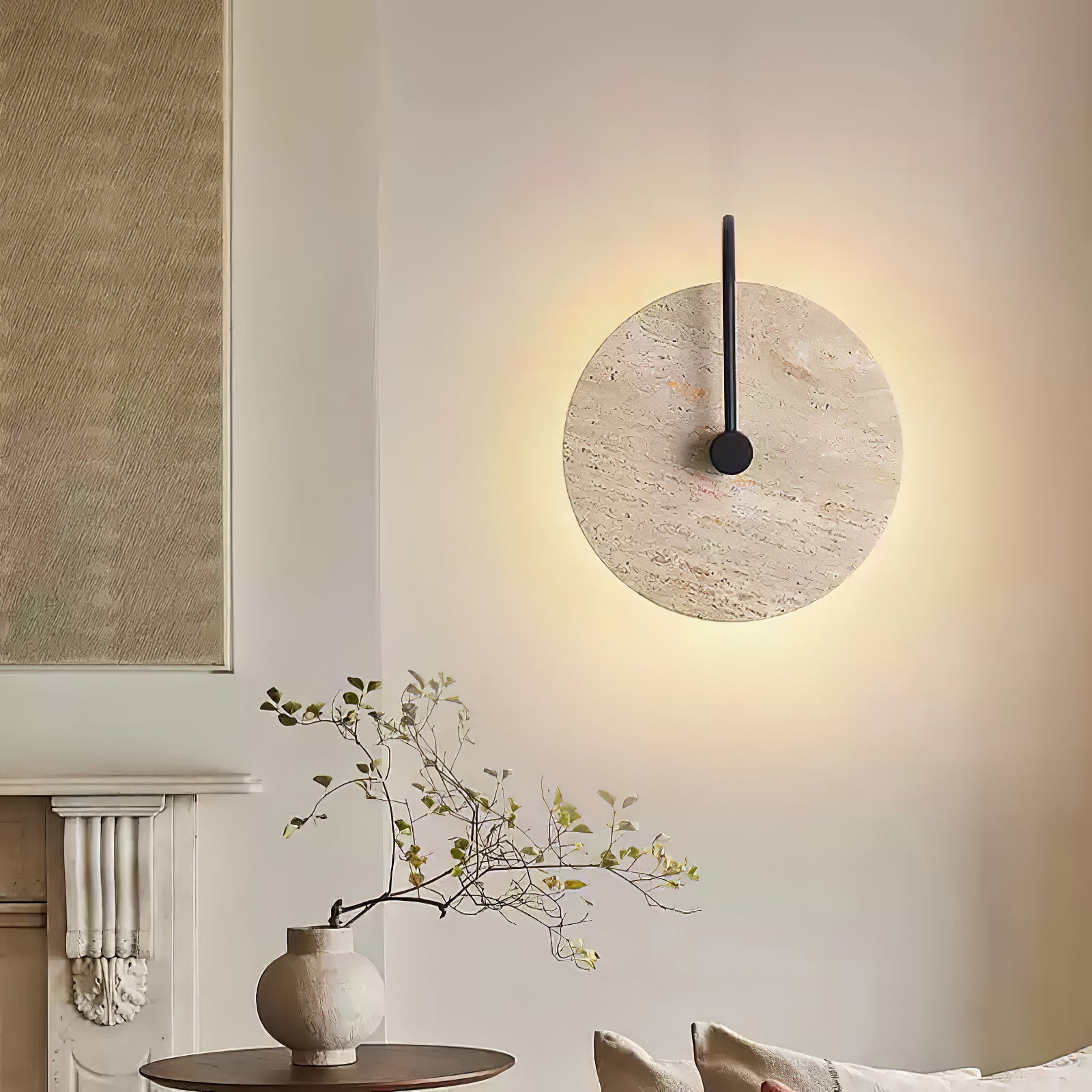 Round Travertine Wall Lamp