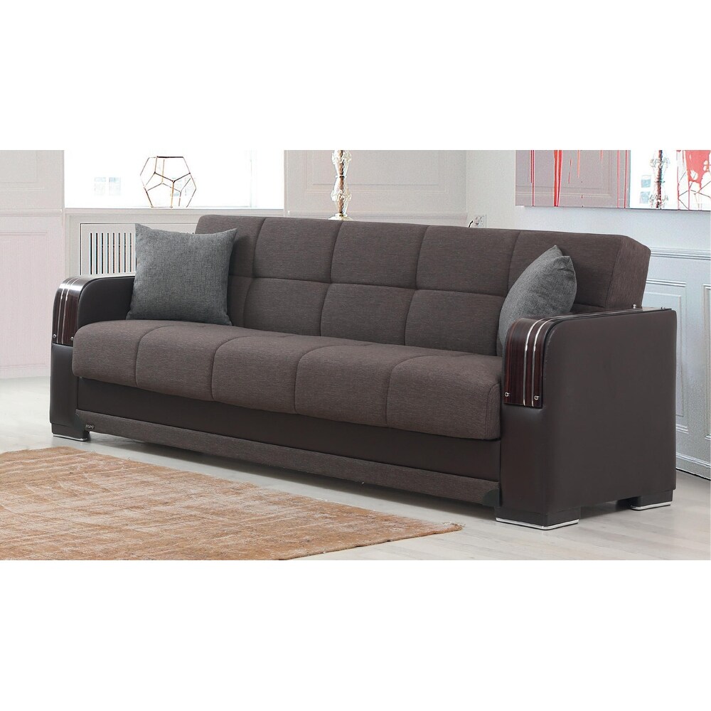 Kingston Brown Fabric Leather Upholstered Convertible Sleeper Sofa with Storage