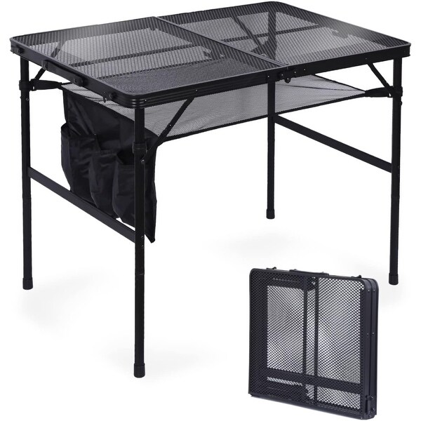 Grill Table，Outdoor Table，Card Table，Portable Grill Table，Adjustable Heights Camping Table with Mesh Bag and Cup Holders