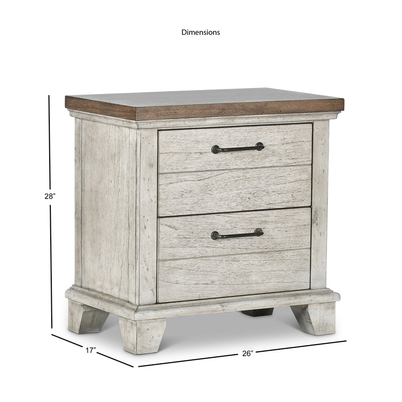 Home Square Two Drawer Wood Nightstand Set in Rustic Ivory (Set of 2)