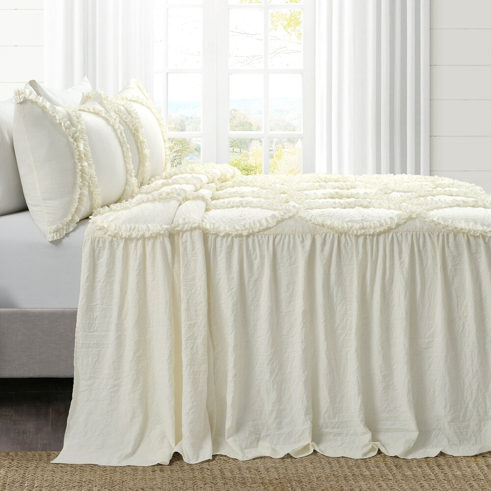 The Gray Barn Peony Grove Ruffled Embroidery 3 piece Bedspread Set