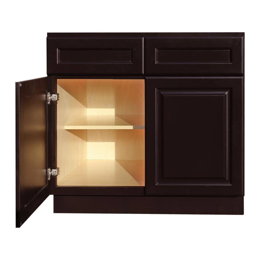 LIFEART CABINETRY Newport Assembled 36 in. x 34.5 in. x 24 in. Base Cabinet with 2 Doors 2 Drawers in Dark Espresso ANE-B36