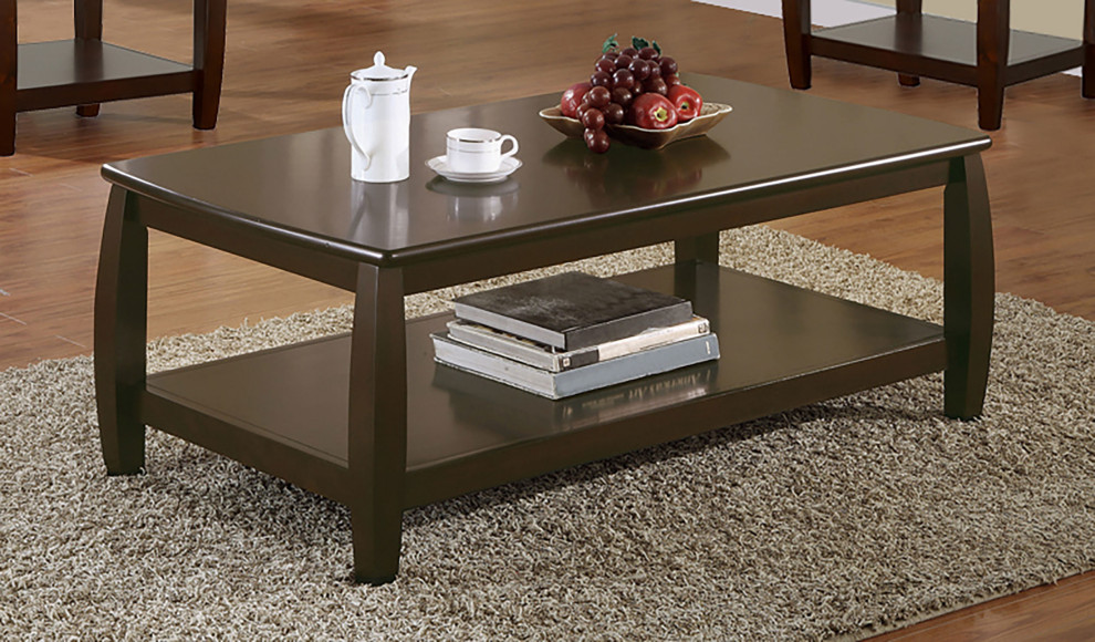 Dixon Rectangular Coffee Table With Lower Shelf Espresso   Modern   Coffee Tables   by Modon  Houzz