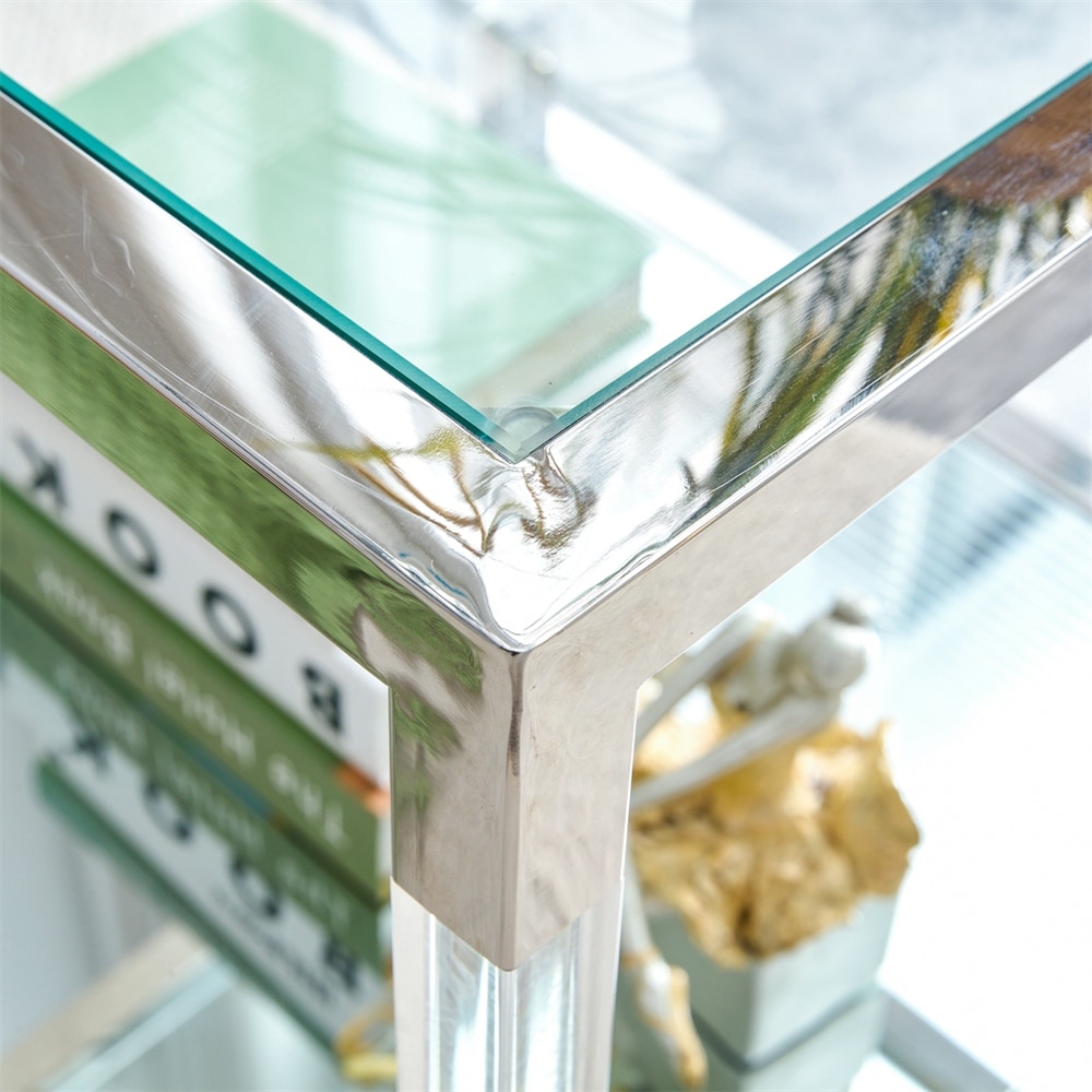 Stainless Steel End Table with Acrylic Frame and Glass Top