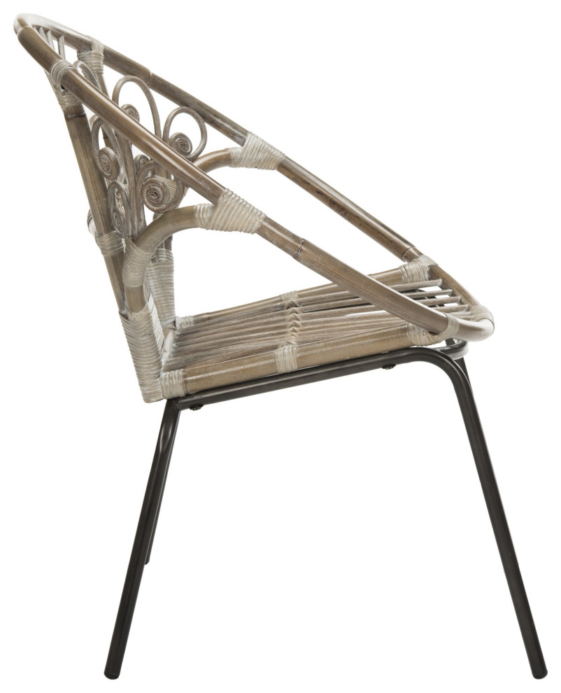 Unique Accent Chair  Round Design With Metal Base  Rattan Seat  Gray White Wash   Tropical   Armchairs And Accent Chairs   by Declusia  Houzz