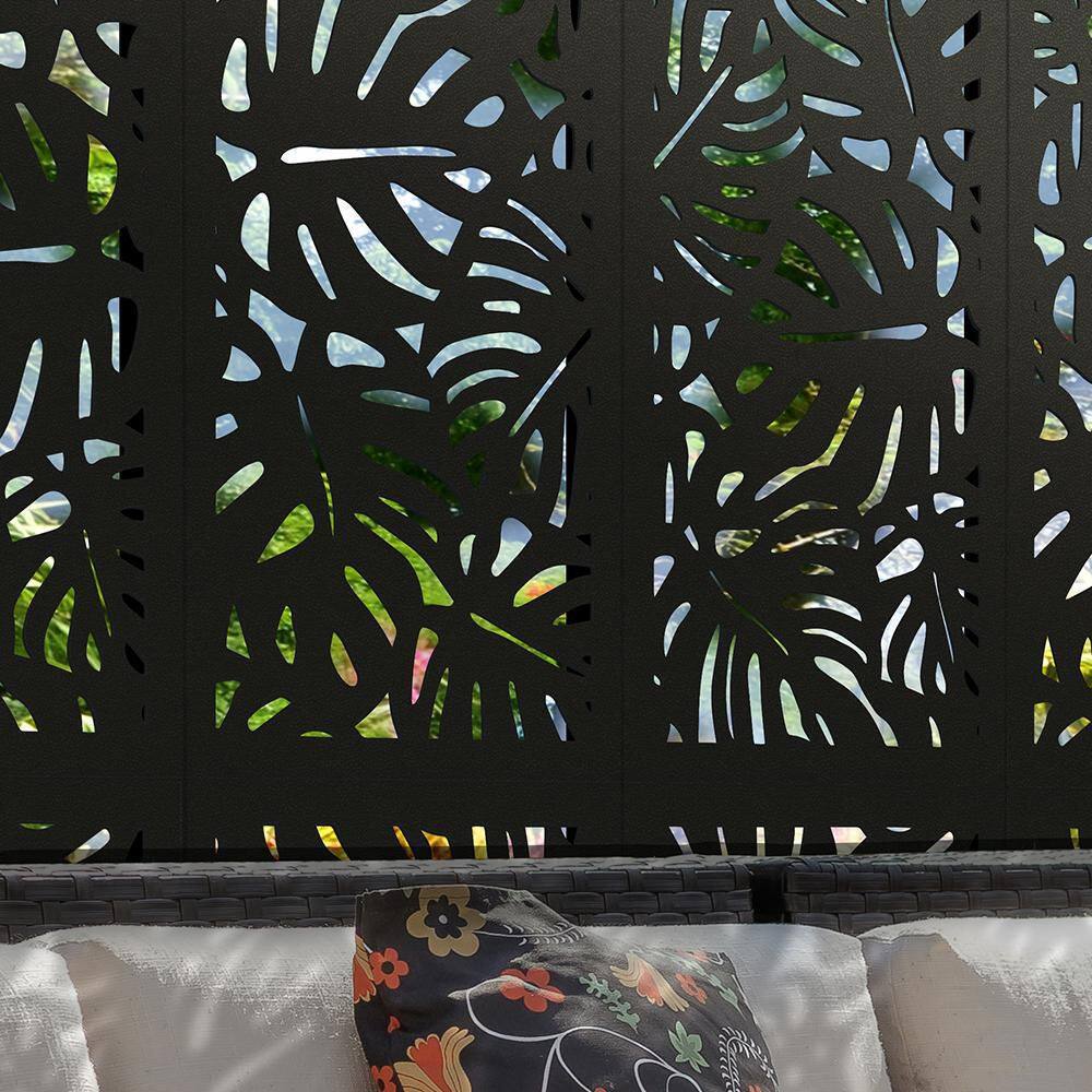 DESIGN VU Tropics 4 ft. x 2 ft. Charcoal Recycled Polymer Decorative Screen Panel Wall Decor and Privacy Panel DVU2406C