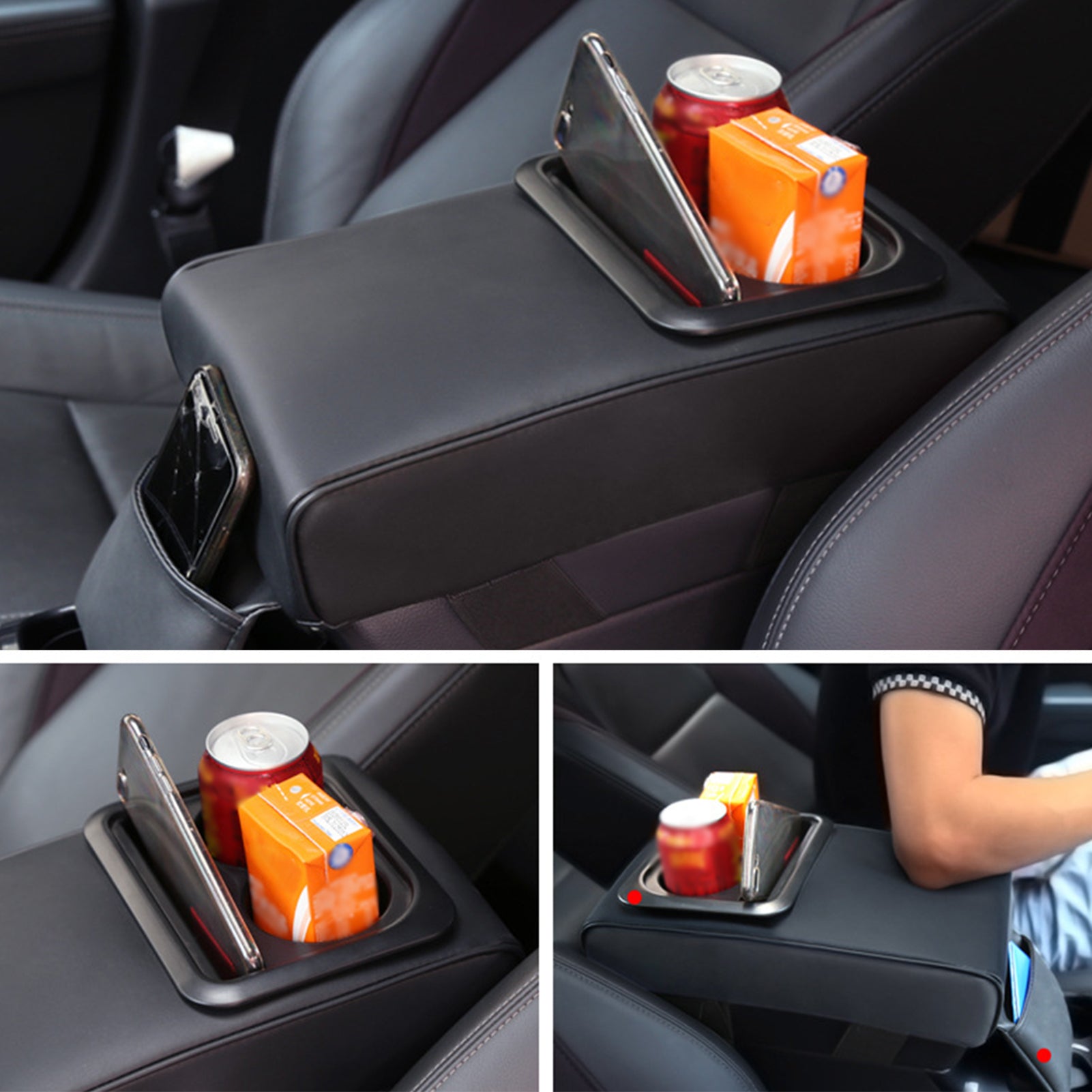 Car Armrest Box Interior Decor Protection Accessories， Waterproof Universal PU Leather Center Console Cover with 2 Straps， Memory Foam Arm Seat Box Cushion Pad Fit for Most Car Truck SUV