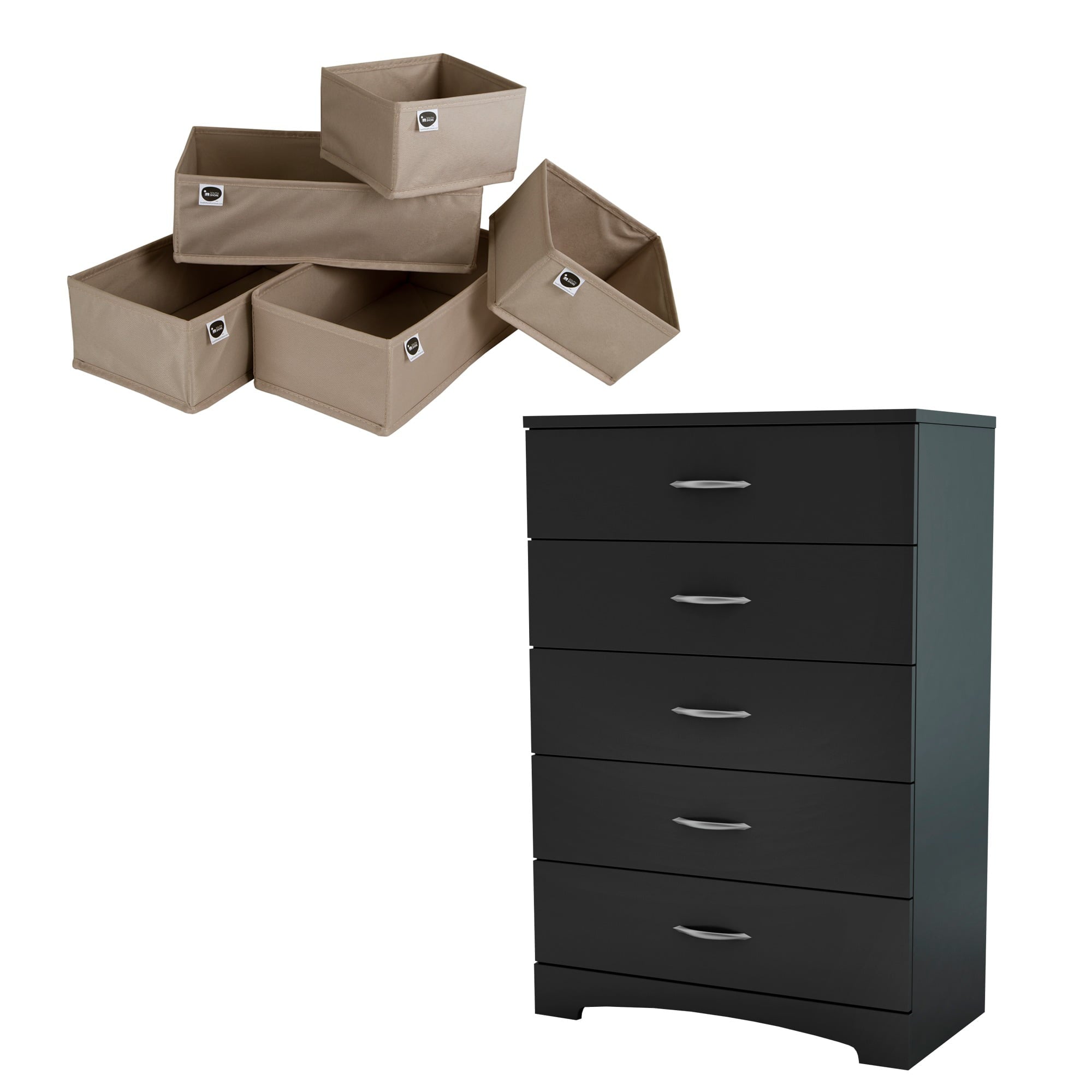 South Shore SoHo Pure Black 5-Drawer Chest & Organizers