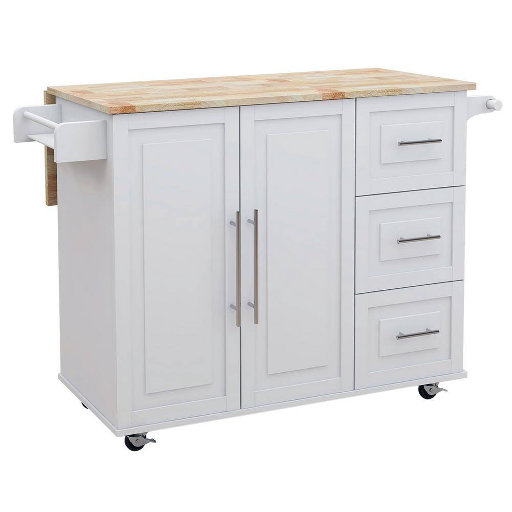 Hooseng Fragemen White Kitchen Island with Drop Leaf and Storage KIMW282S000291