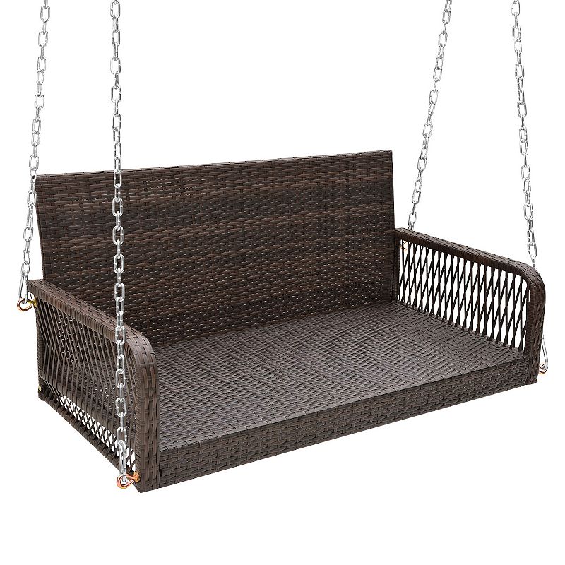 2-person Outdoor Wicker Porch Swing With Seat And Back Cushions