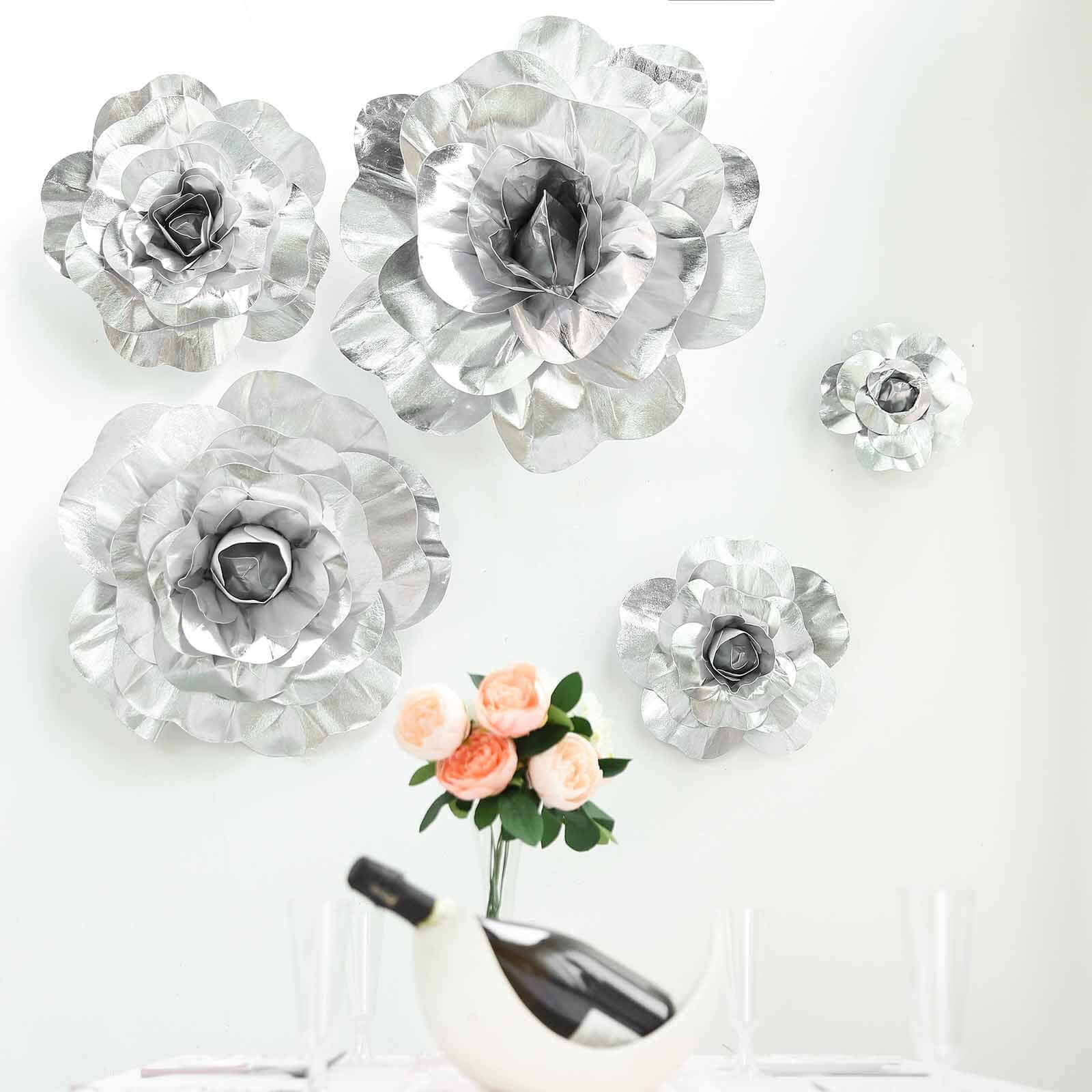 2 Pack Large Silver Real Touch Artificial Foam DIY Craft Roses 24