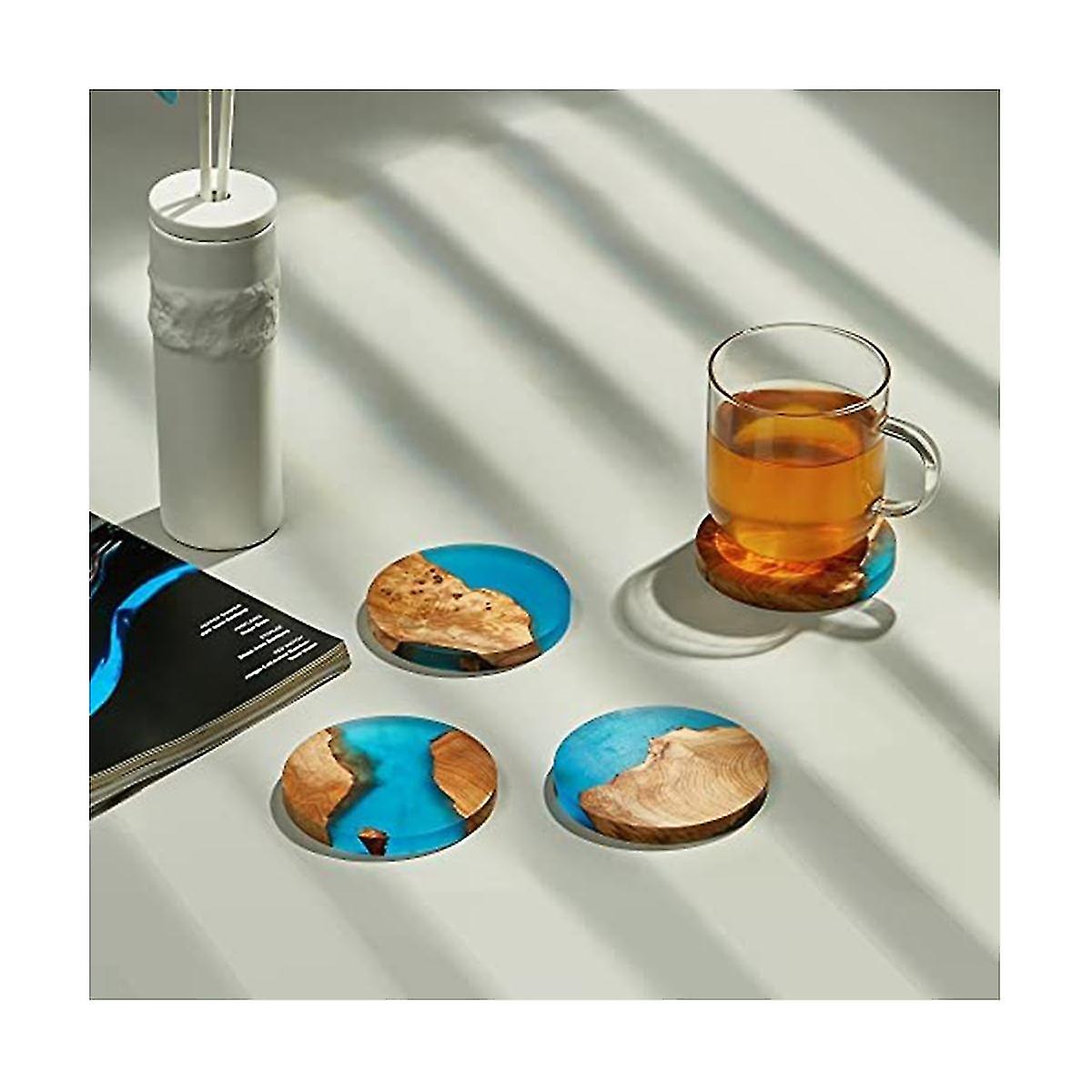 4 Pack Wooden Coasters With Epoxy Resin， Bar Coaster For Drinks， Modern Coasters For Bar Kitchen Ho