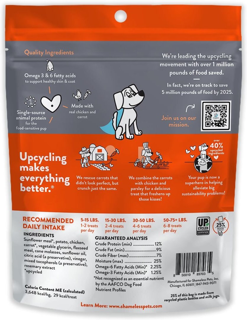 Shameless Pets Soft Baked What’s Up Chicken? Flavor Grain-Free Dog Treat， 6-oz bag