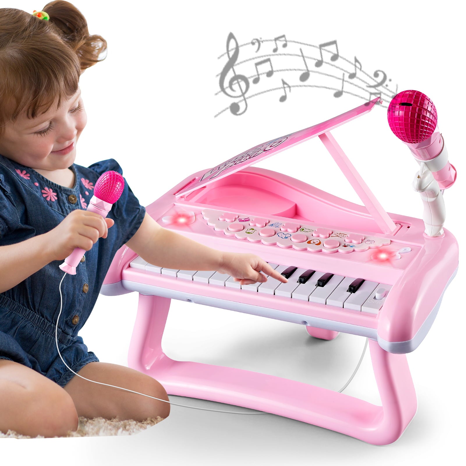 First Birthday Toddler Piano Toys for 1 Year Old Girls， Baby Musical Keyboard 22 Keys Kids Age 1 2 3 Play Instrument with Microphone